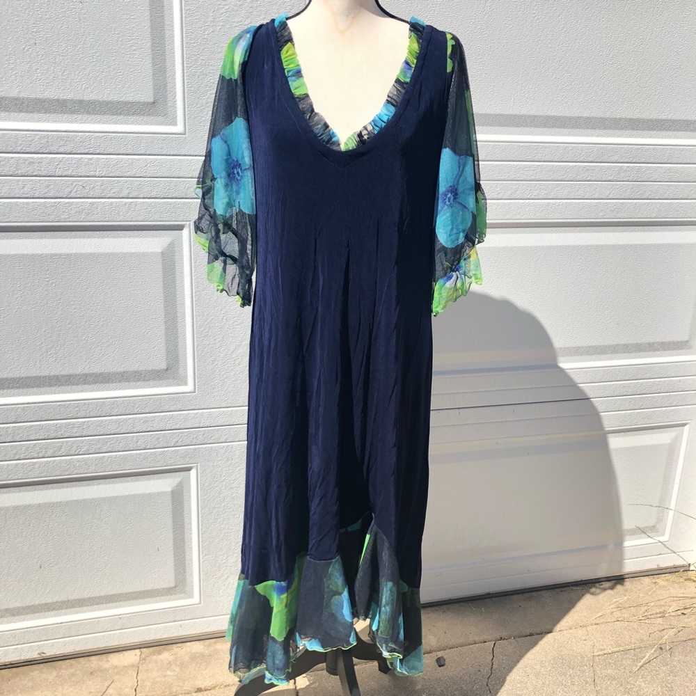 ASTARTE Gorgeous Navy Green Jersey Knit Dress SZ2X